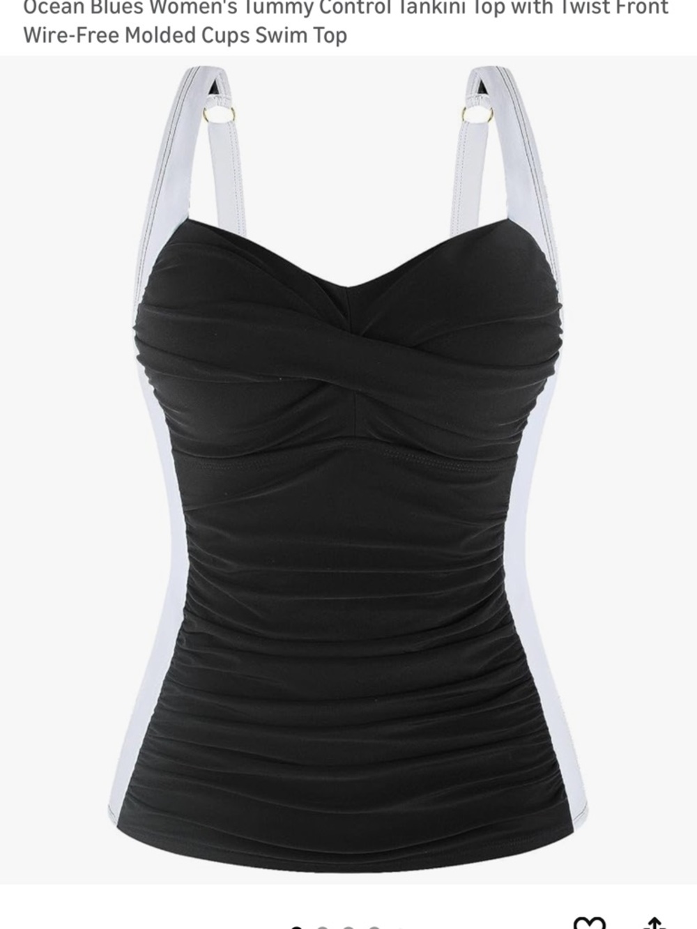 Women's Black & White Twist Front Tankini Top